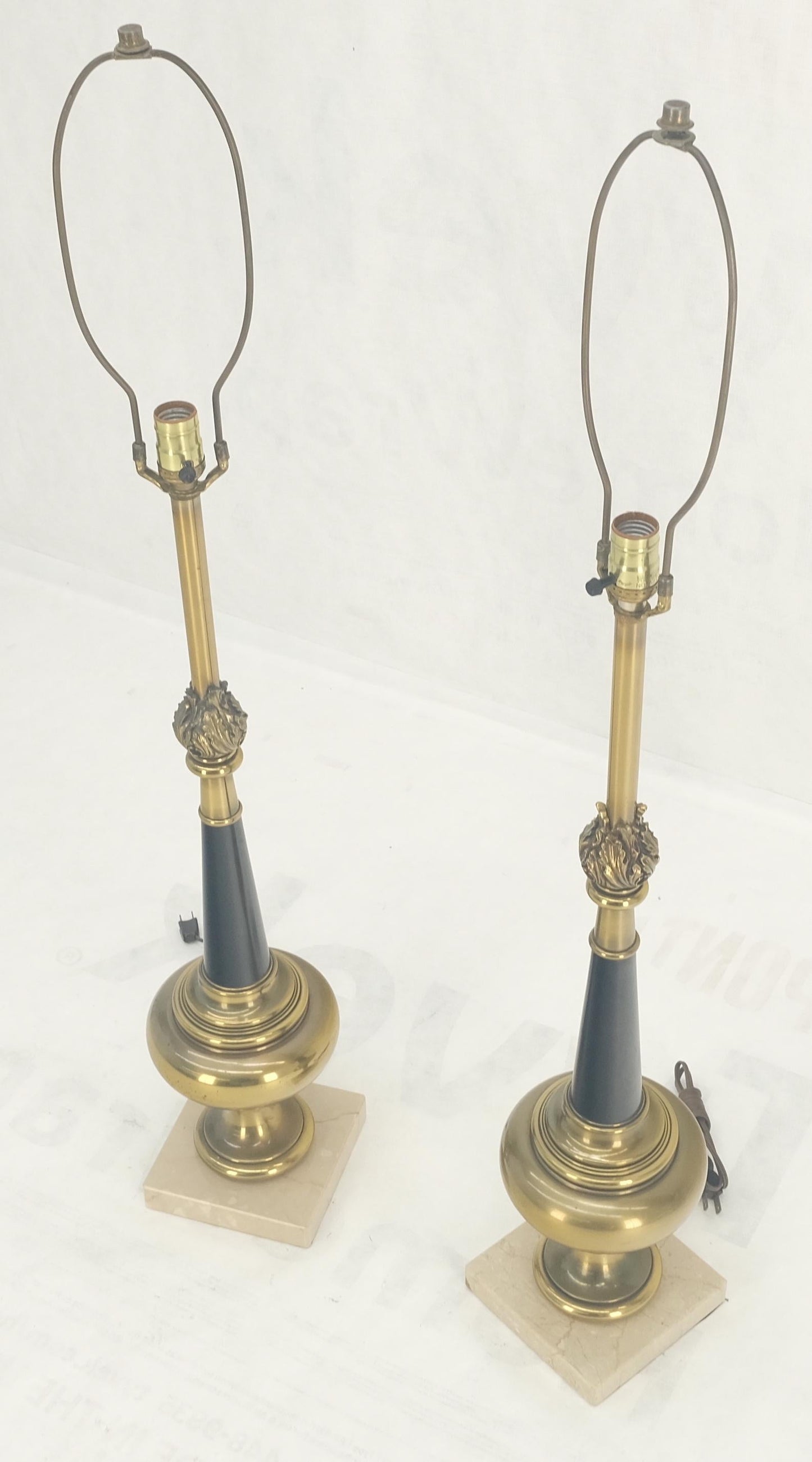 EstablishedLines Pair of Mid Century Modern Brass Vase Shape Table Lamps Stiffel MINT!