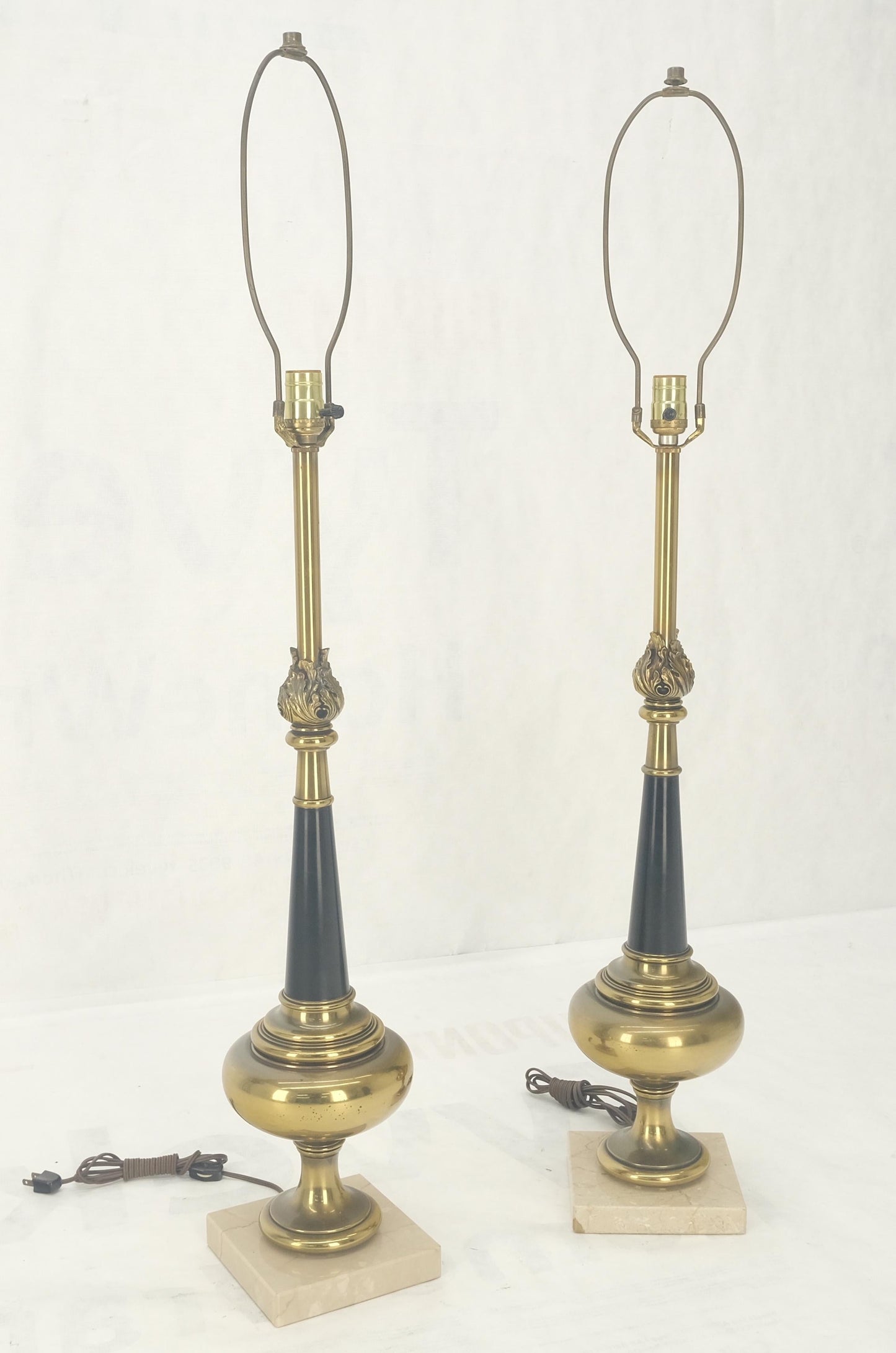 EstablishedLines Pair of Mid Century Modern Brass Vase Shape Table Lamps Stiffel MINT!