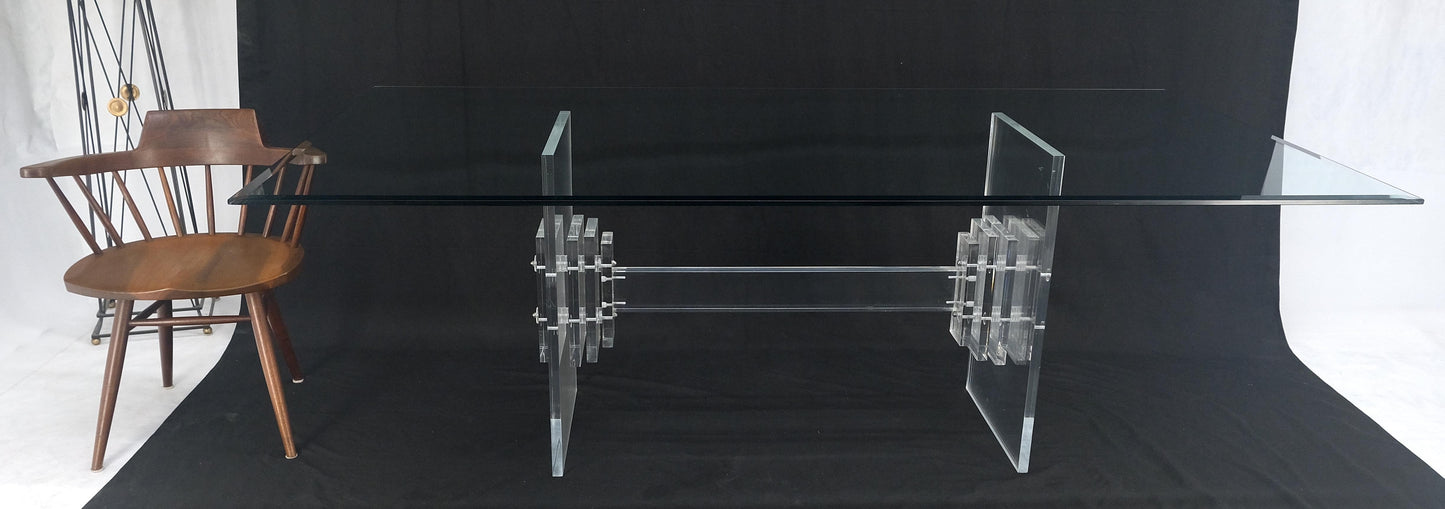 Large 7' Long 3/4" glass Top Thick Lucite Base Dining Conference Table