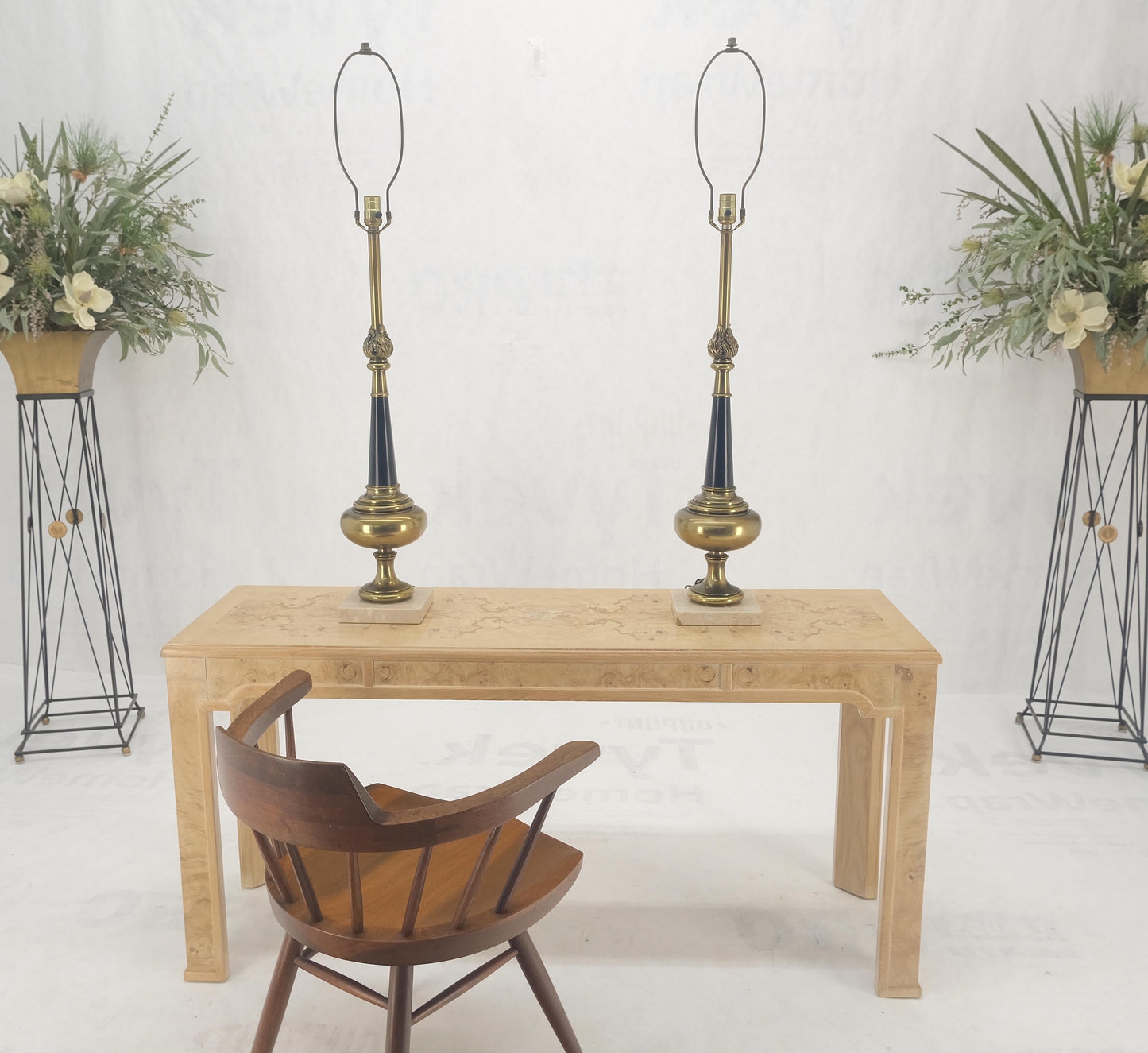 EstablishedLines Pair of Mid Century Modern Brass Vase Shape Table Lamps Stiffel MINT!