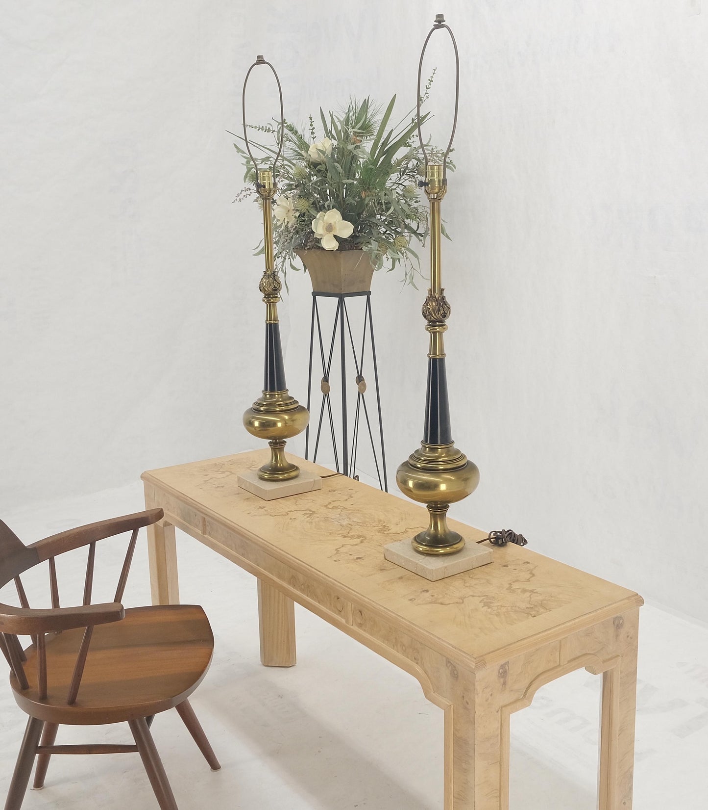 EstablishedLines Pair of Mid Century Modern Brass Vase Shape Table Lamps Stiffel MINT!