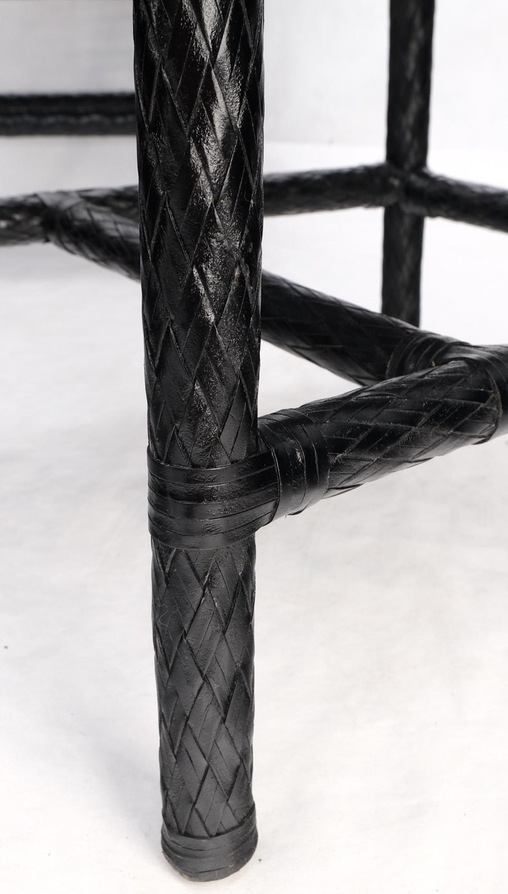 EstablishedLines Unusual Set of 6 Black Leather Strap Weaved Dining Arm Chairs Mid Century Moder