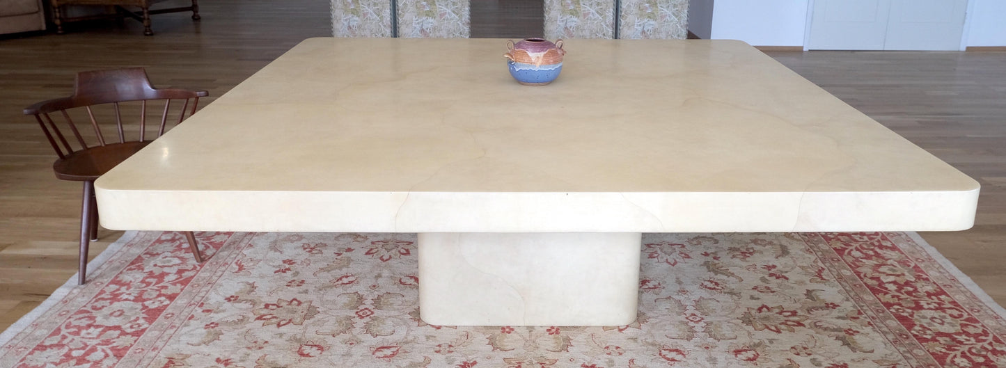 Large 7' Square Lacquered Goatskin Parchment Dining Conference Table MINT!