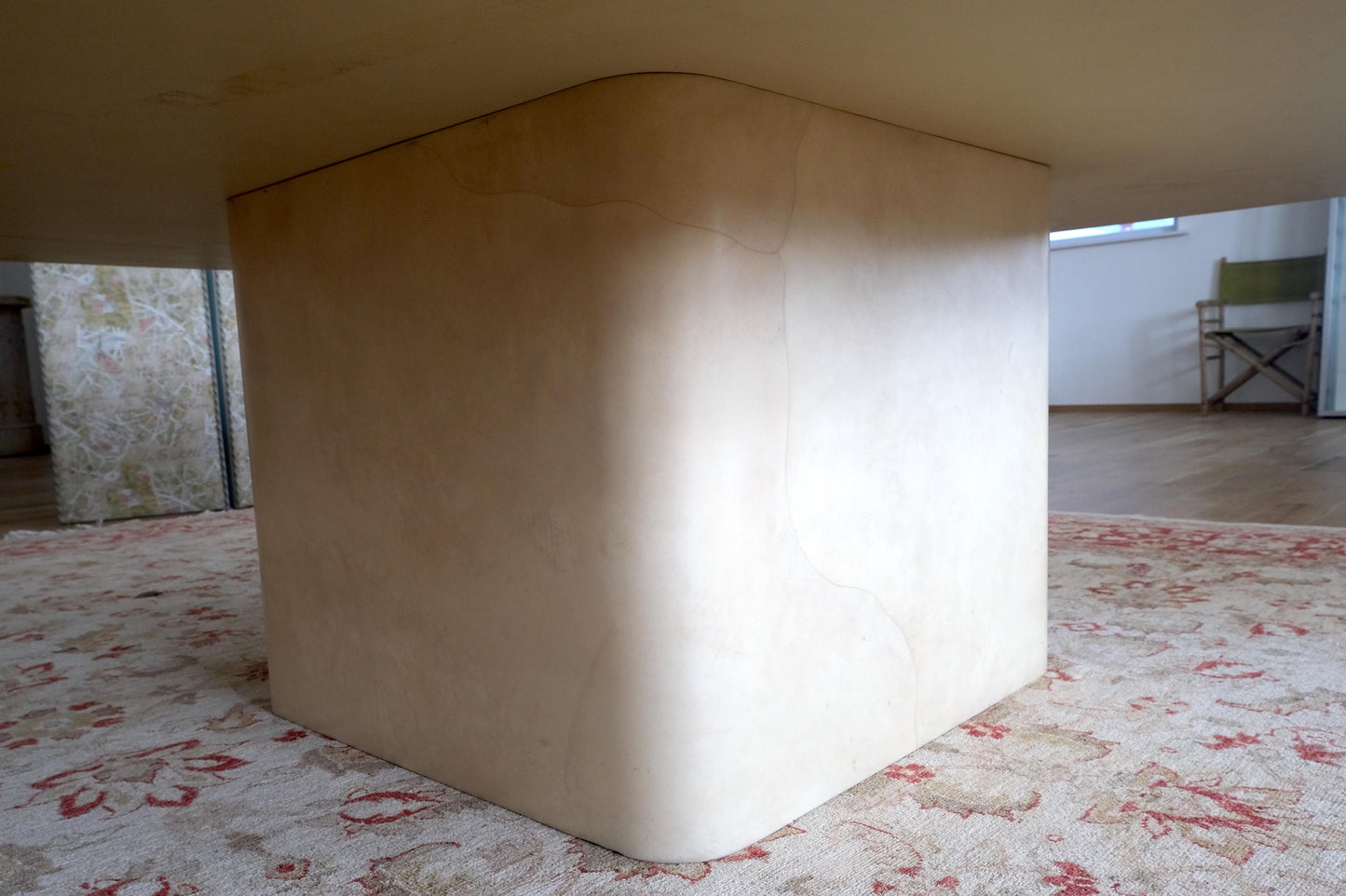 Large 7' Square Lacquered Goatskin Parchment Dining Conference Table MINT!