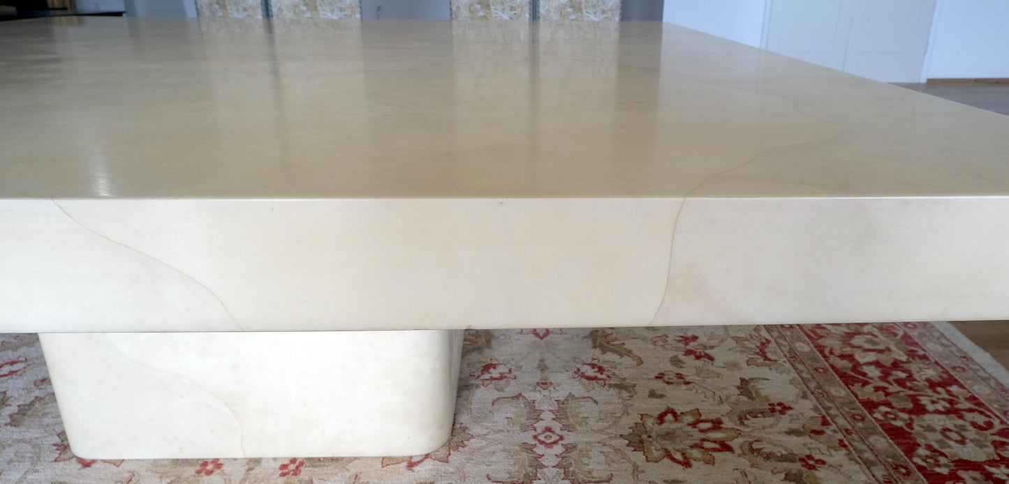 Large 7' Square Lacquered Goatskin Parchment Dining Conference Table MINT!