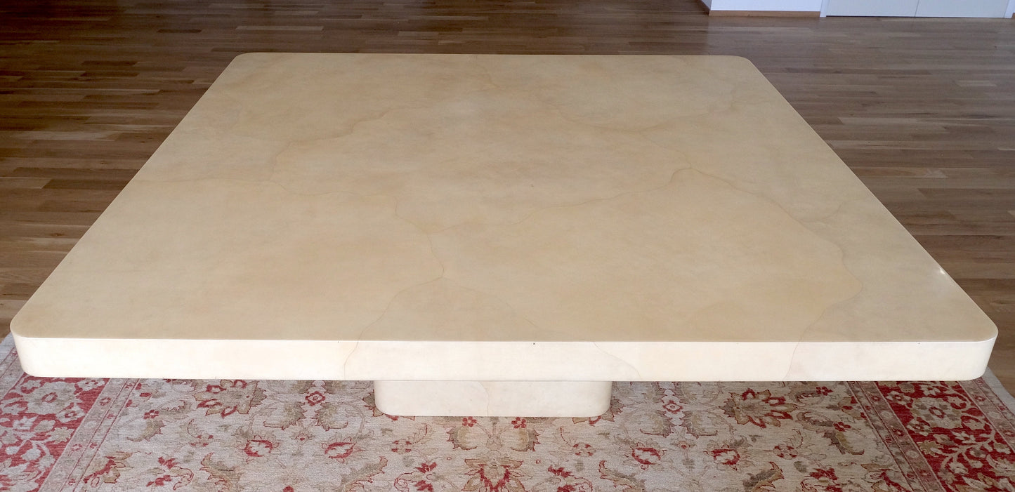 Large 7' Square Lacquered Goatskin Parchment Dining Conference Table MINT!
