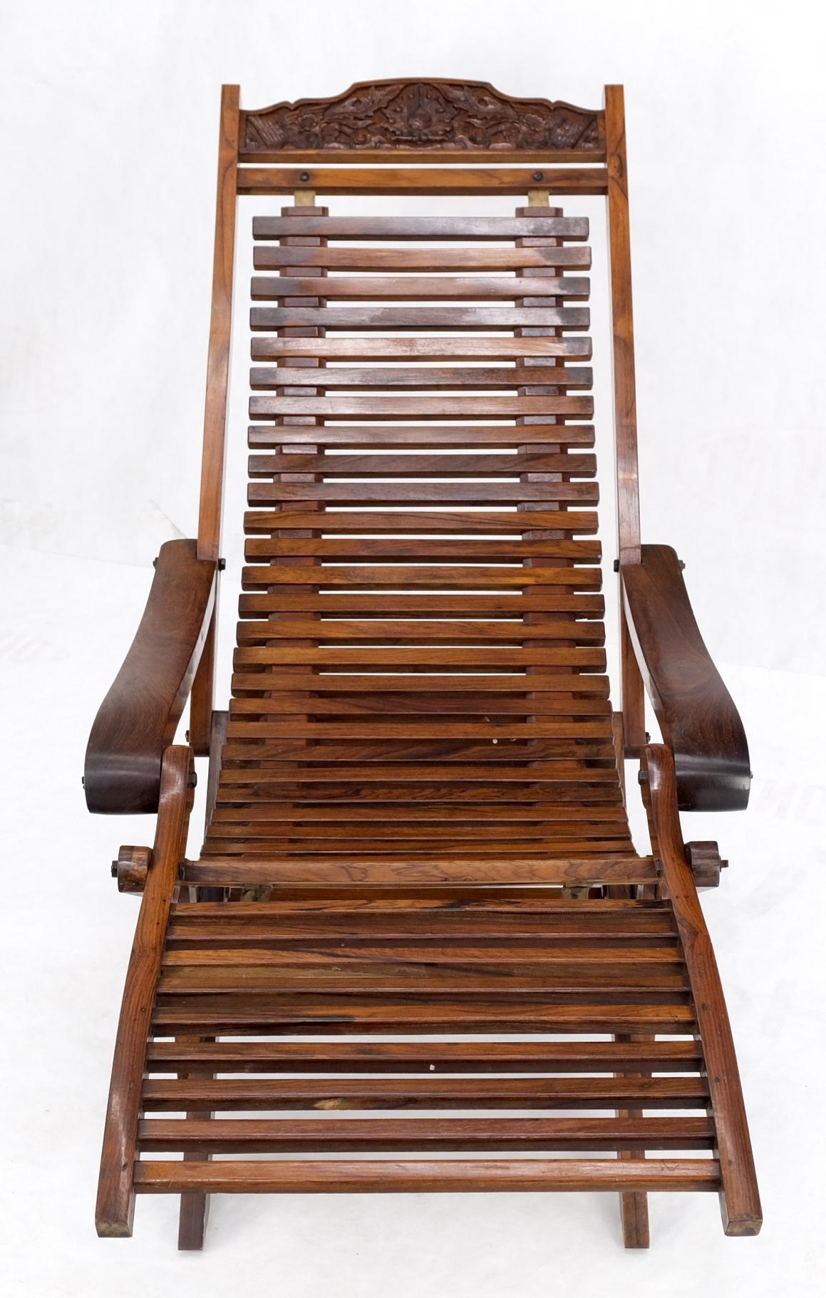 EstablishedLines Solid Brazilian Rosewood Planks Adjustable Sling Chaise Lounge Chair Carved