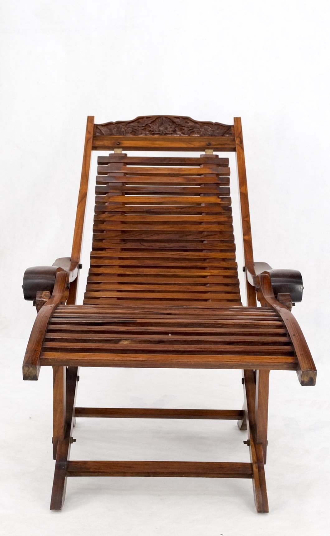 EstablishedLines Solid Brazilian Rosewood Planks Adjustable Sling Chaise Lounge Chair Carved