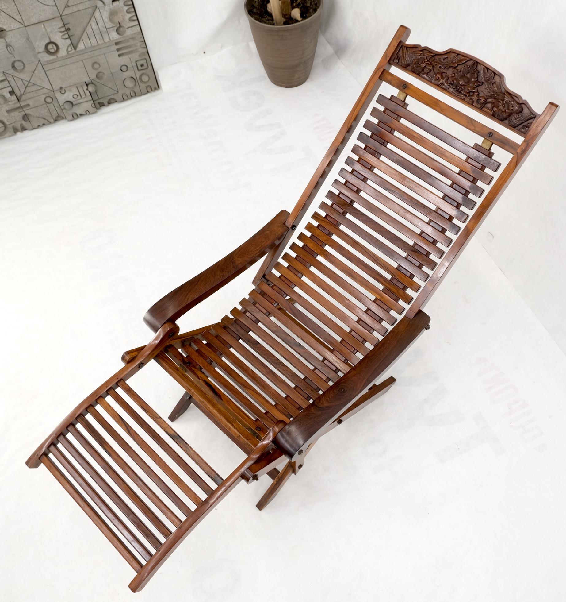 EstablishedLines Solid Brazilian Rosewood Planks Adjustable Sling Chaise Lounge Chair Carved