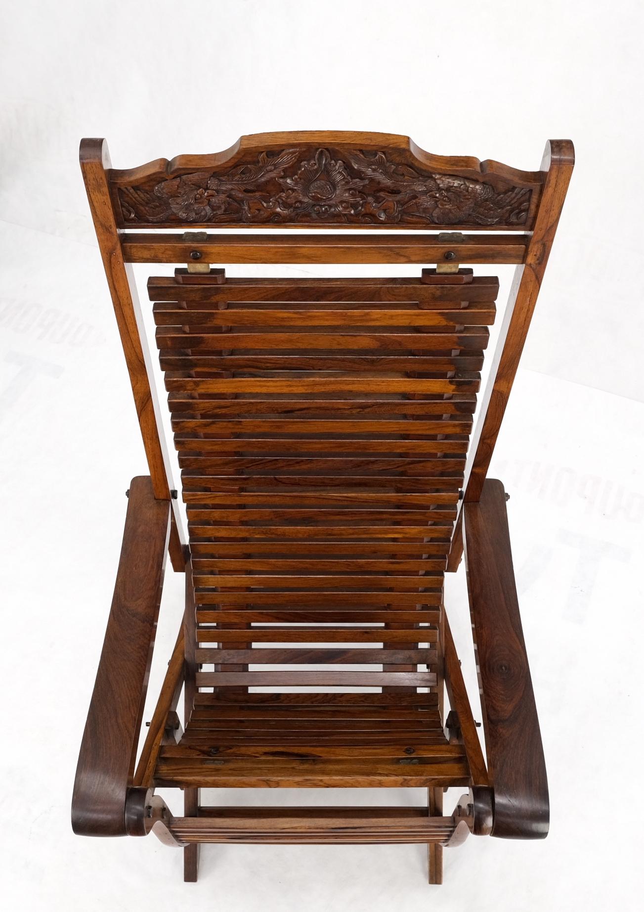 EstablishedLines Solid Brazilian Rosewood Planks Adjustable Sling Chaise Lounge Chair Carved