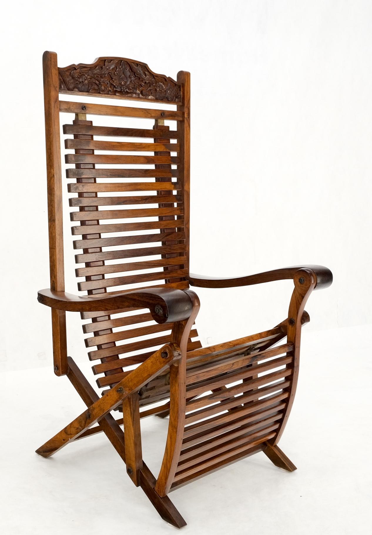 EstablishedLines Solid Brazilian Rosewood Planks Adjustable Sling Chaise Lounge Chair Carved