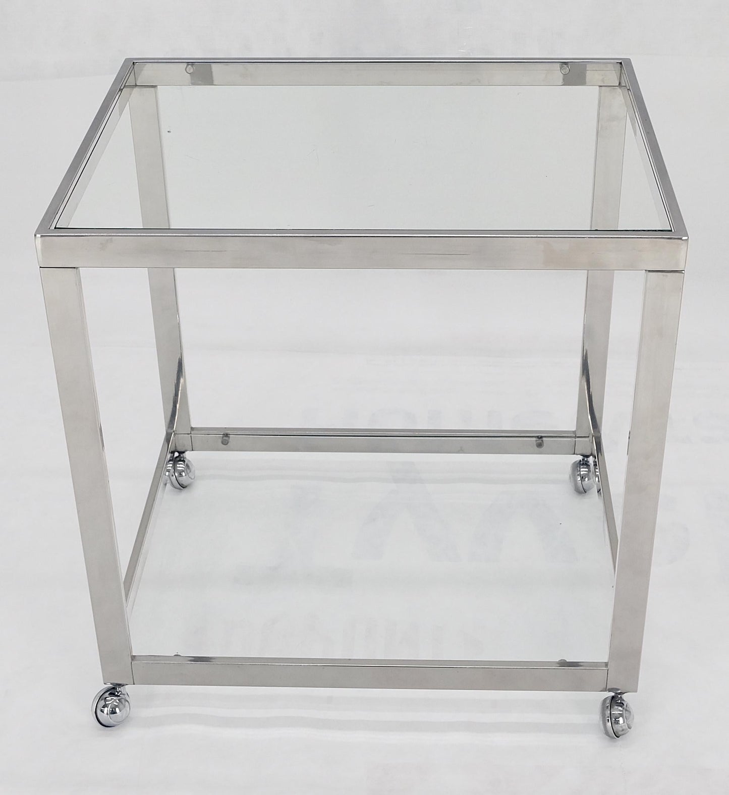 EstablishedLines Polished Stainless Steel Box Shape Two Tier Serving Bar Cart Chrome Mid Century