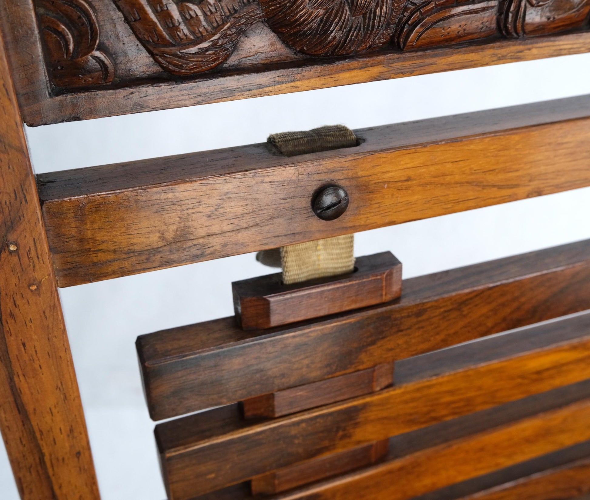 EstablishedLines Solid Brazilian Rosewood Planks Adjustable Sling Chaise Lounge Chair Carved