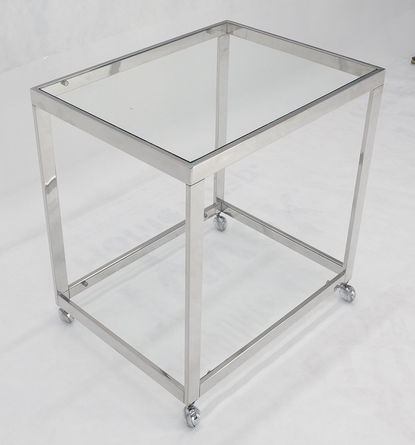 EstablishedLines Polished Stainless Steel Box Shape Two Tier Serving Bar Cart Chrome Mid Century
