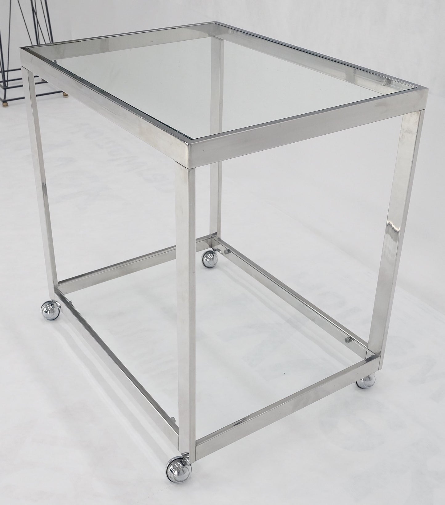 EstablishedLines Polished Stainless Steel Box Shape Two Tier Serving Bar Cart Chrome Mid Century