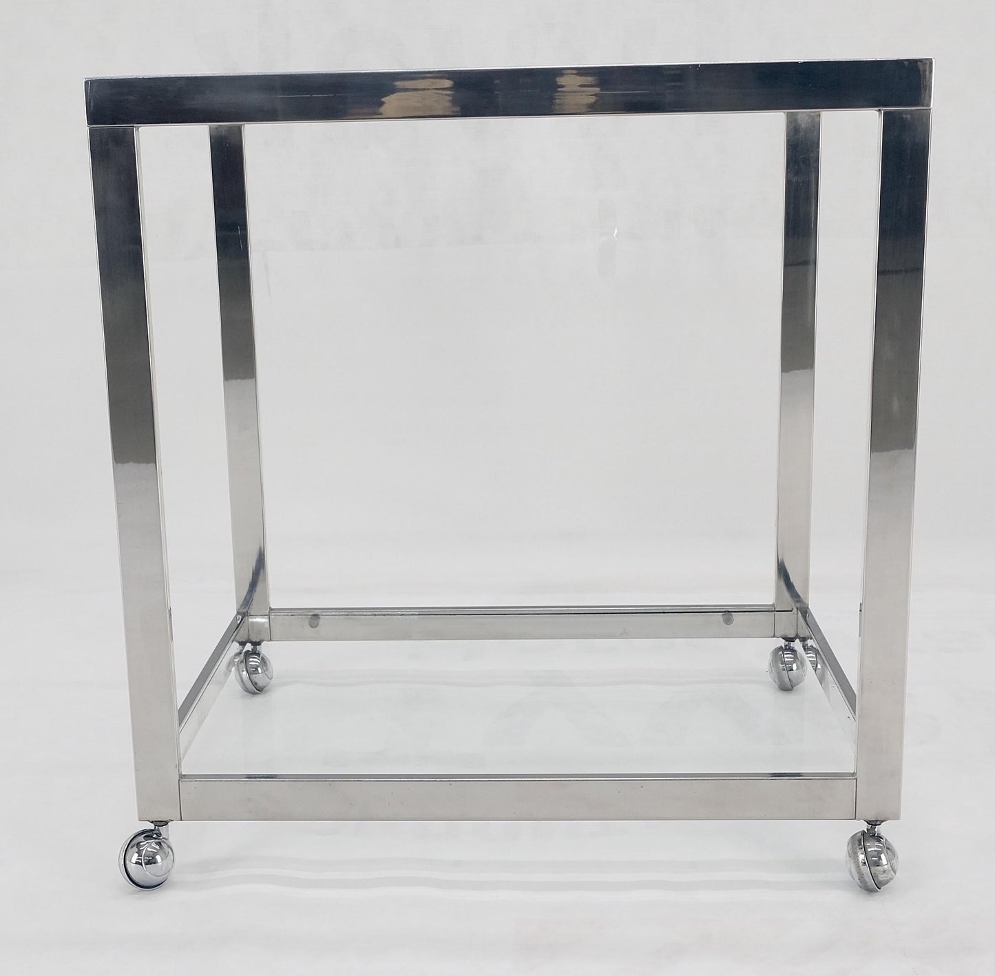 EstablishedLines Polished Stainless Steel Box Shape Two Tier Serving Bar Cart Chrome Mid Century