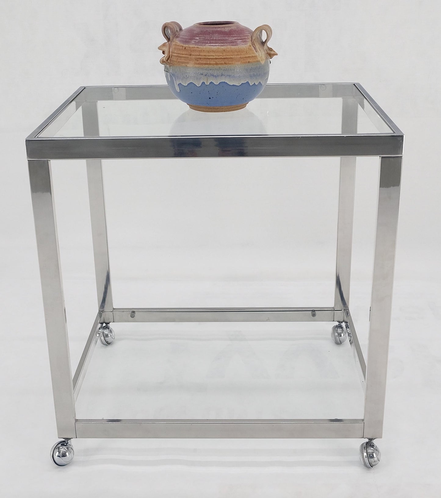 EstablishedLines Polished Stainless Steel Box Shape Two Tier Serving Bar Cart Chrome Mid Century