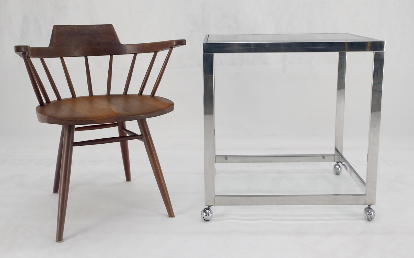 EstablishedLines Polished Stainless Steel Box Shape Two Tier Serving Bar Cart Chrome Mid Century