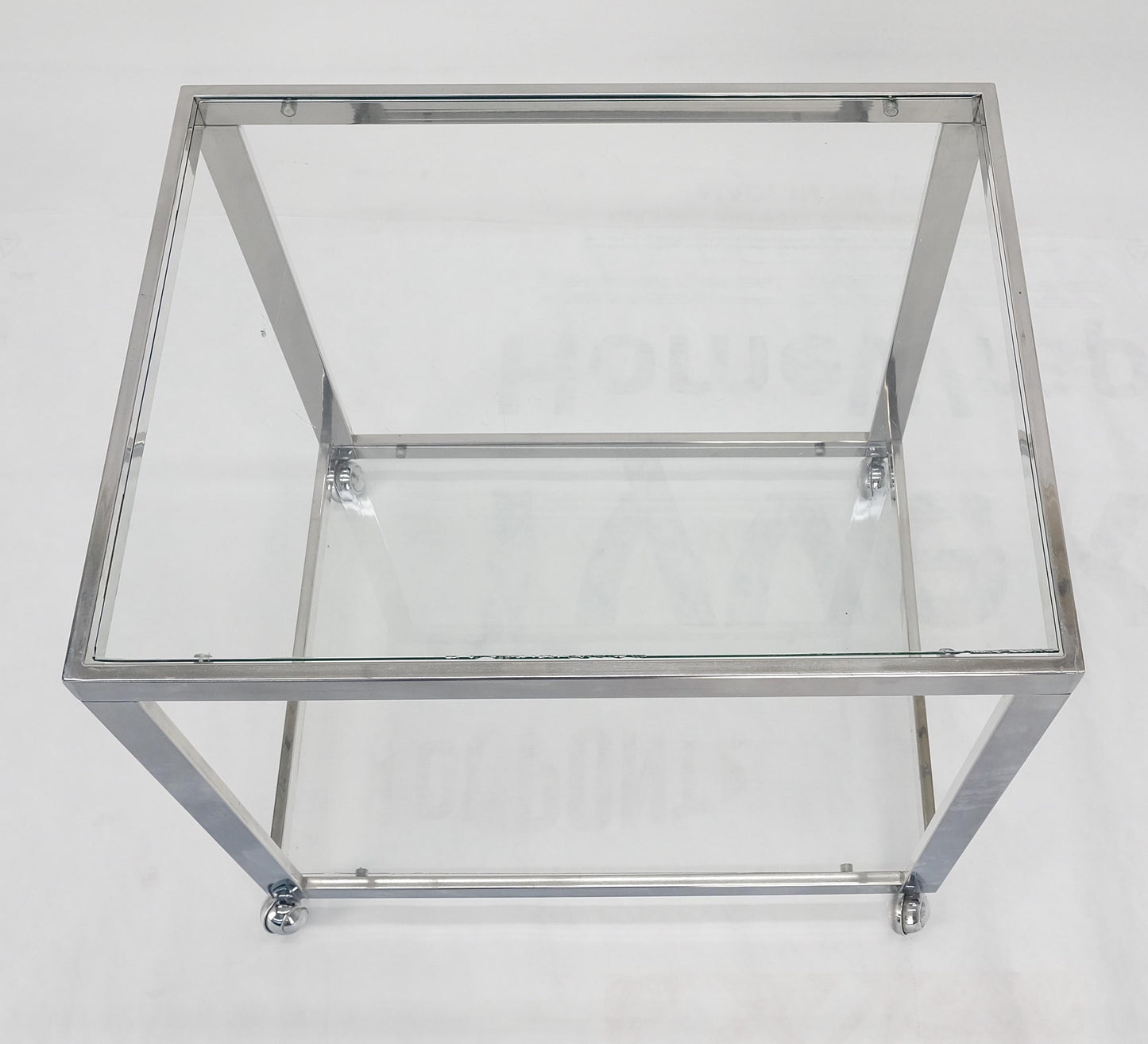 EstablishedLines Polished Stainless Steel Box Shape Two Tier Serving Bar Cart Chrome Mid Century