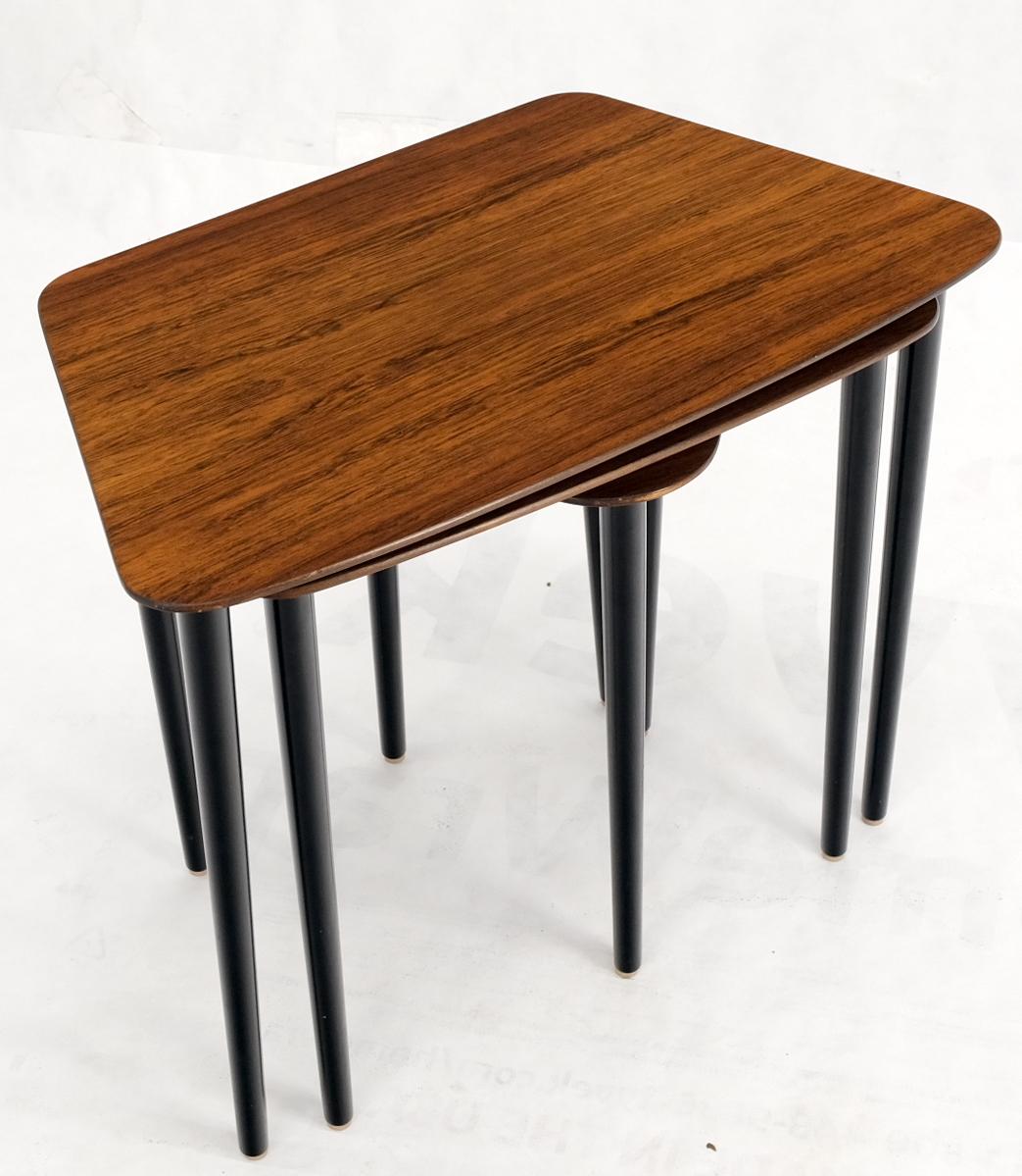EstablishedLines Set of Three Italian Rosewood Mid Century Modern Dowel Leg Nesting Tables