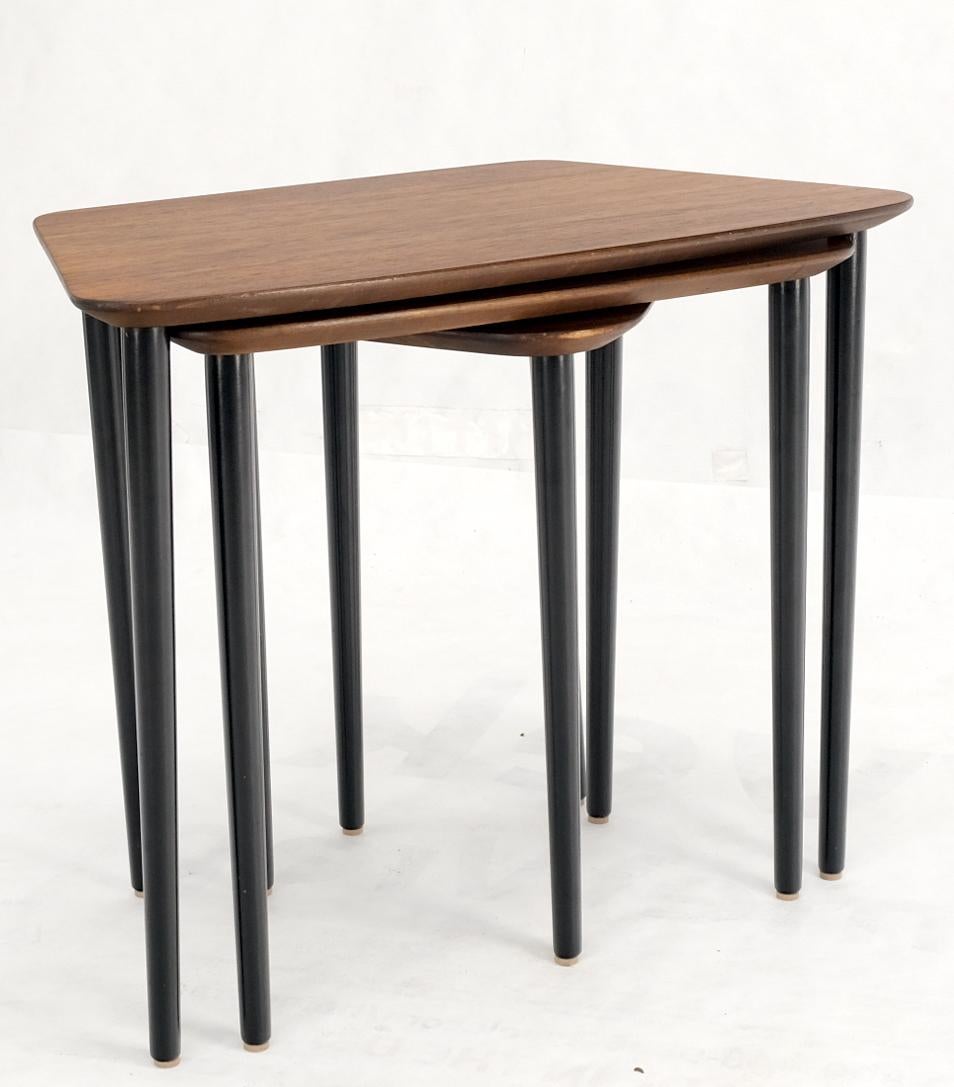 EstablishedLines Set of Three Italian Rosewood Mid Century Modern Dowel Leg Nesting Tables