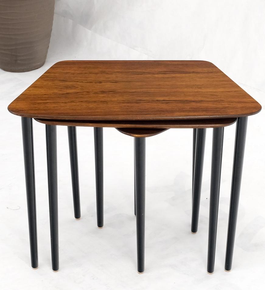 EstablishedLines Set of Three Italian Rosewood Mid Century Modern Dowel Leg Nesting Tables