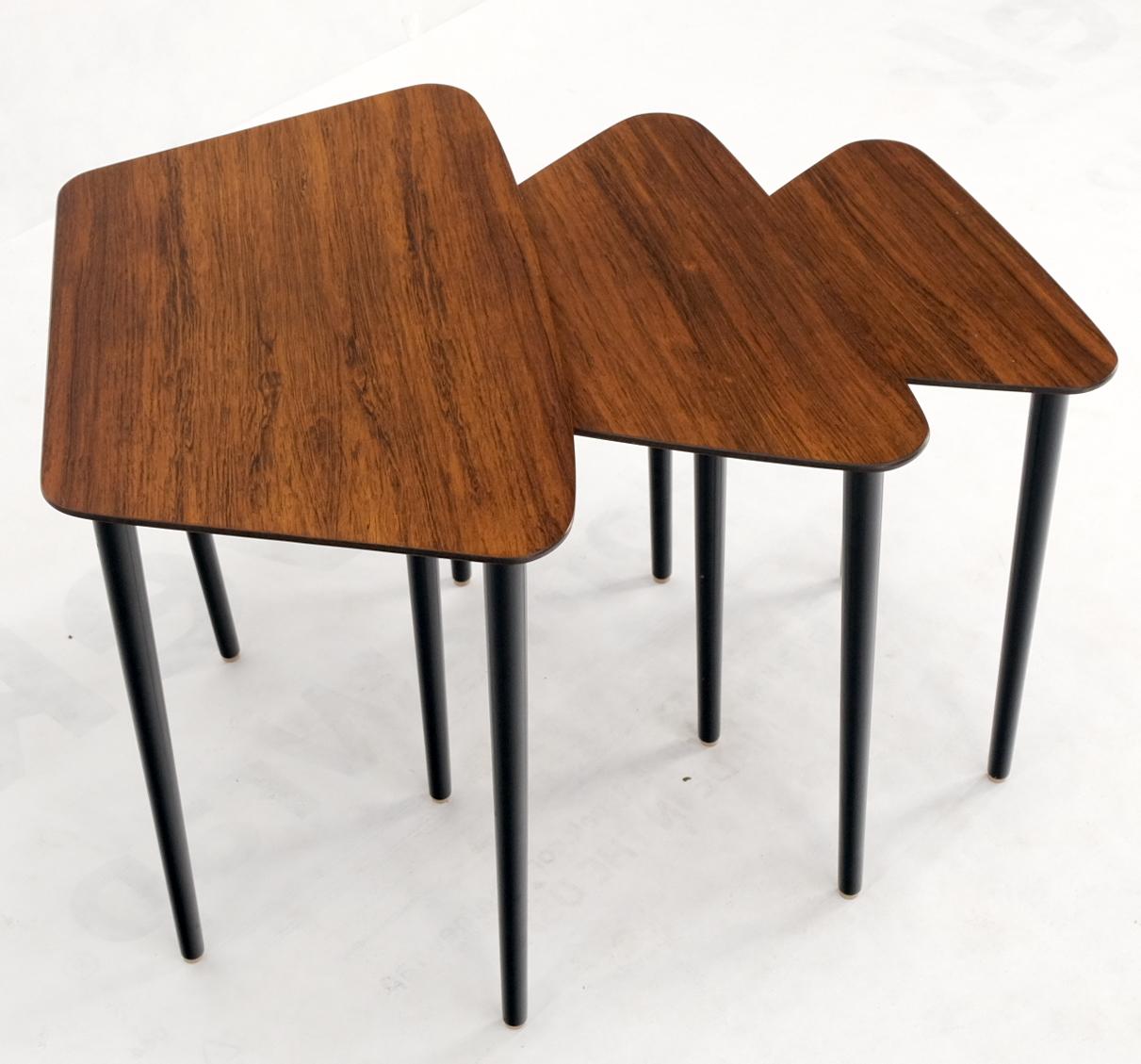 EstablishedLines Set of Three Italian Rosewood Mid Century Modern Dowel Leg Nesting Tables