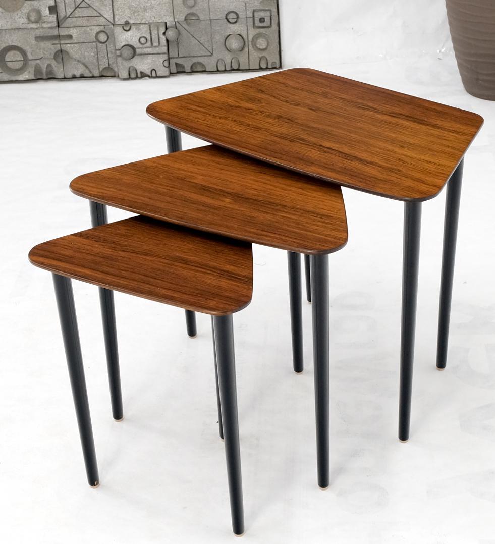 EstablishedLines Set of Three Italian Rosewood Mid Century Modern Dowel Leg Nesting Tables