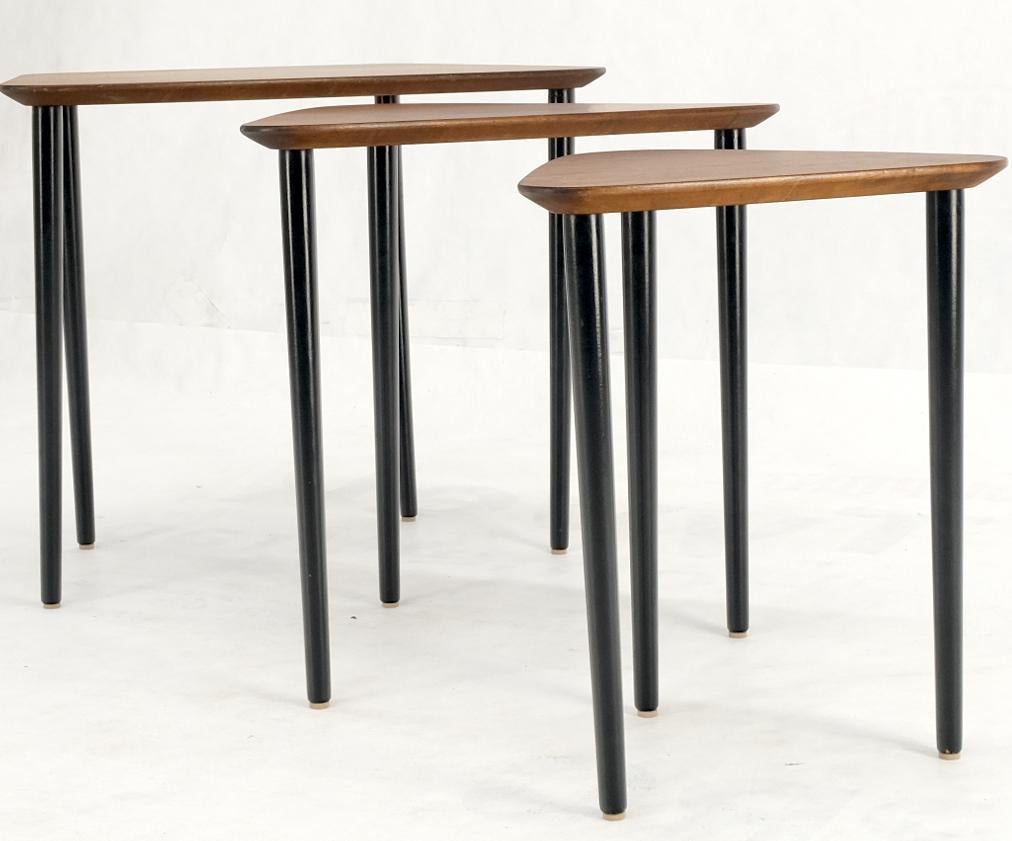 EstablishedLines Set of Three Italian Rosewood Mid Century Modern Dowel Leg Nesting Tables