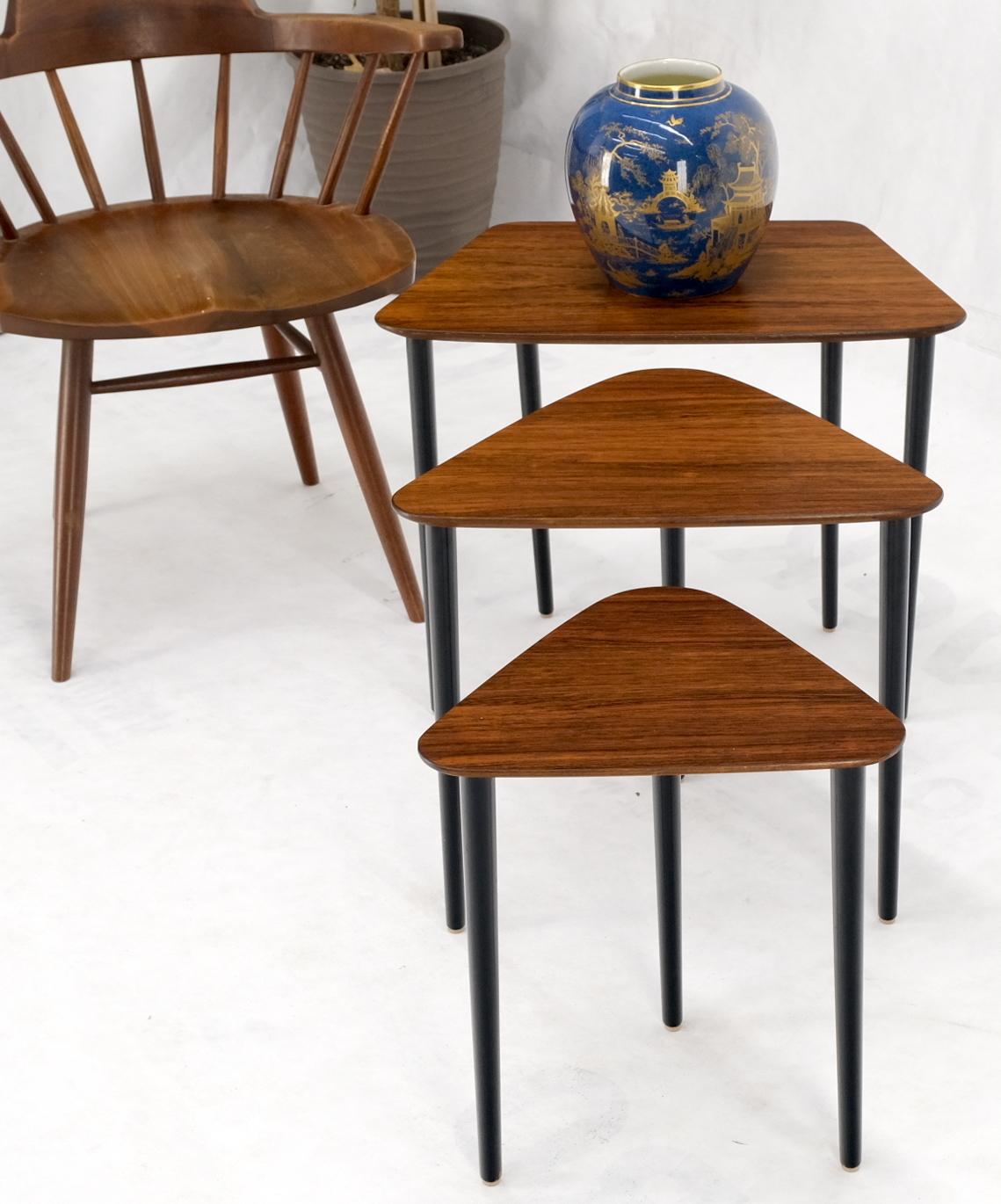 EstablishedLines Set of Three Italian Rosewood Mid Century Modern Dowel Leg Nesting Tables