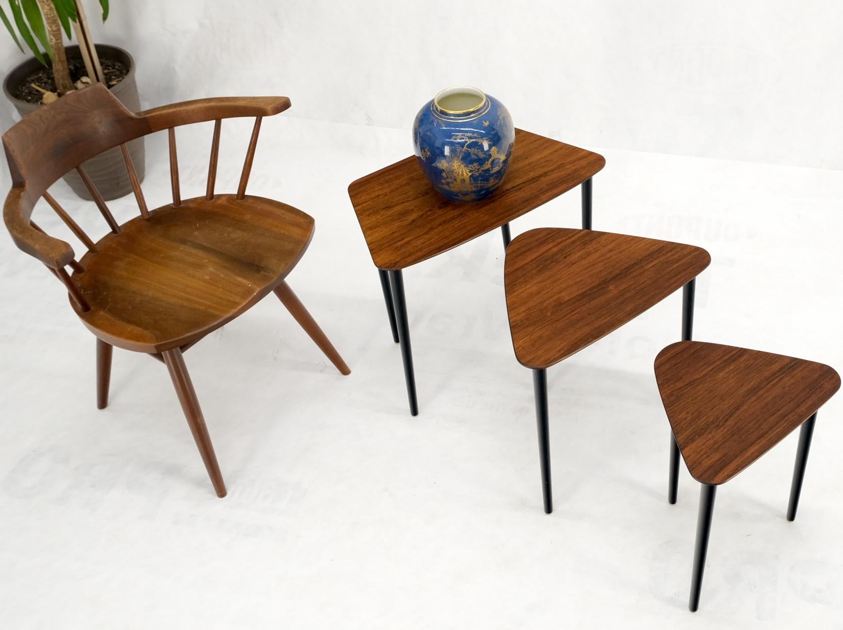 EstablishedLines Set of Three Italian Rosewood Mid Century Modern Dowel Leg Nesting Tables