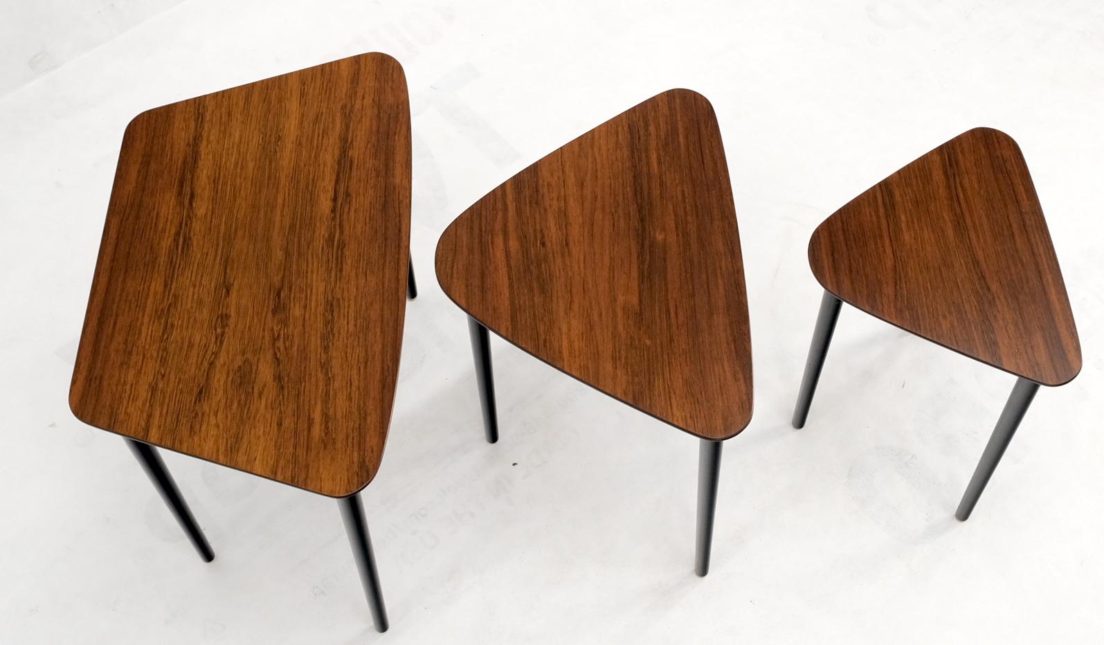 EstablishedLines Set of Three Italian Rosewood Mid Century Modern Dowel Leg Nesting Tables