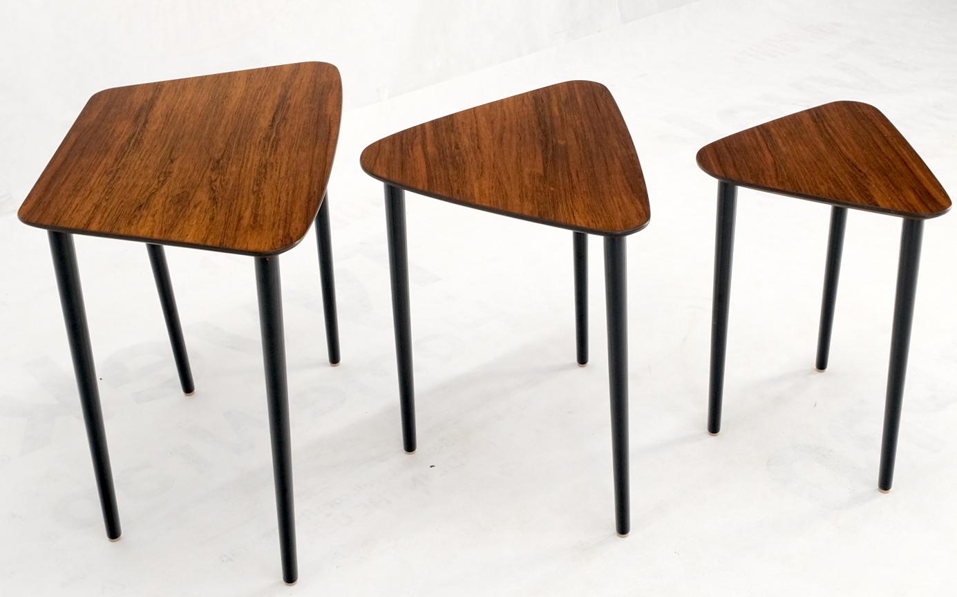 EstablishedLines Set of Three Italian Rosewood Mid Century Modern Dowel Leg Nesting Tables