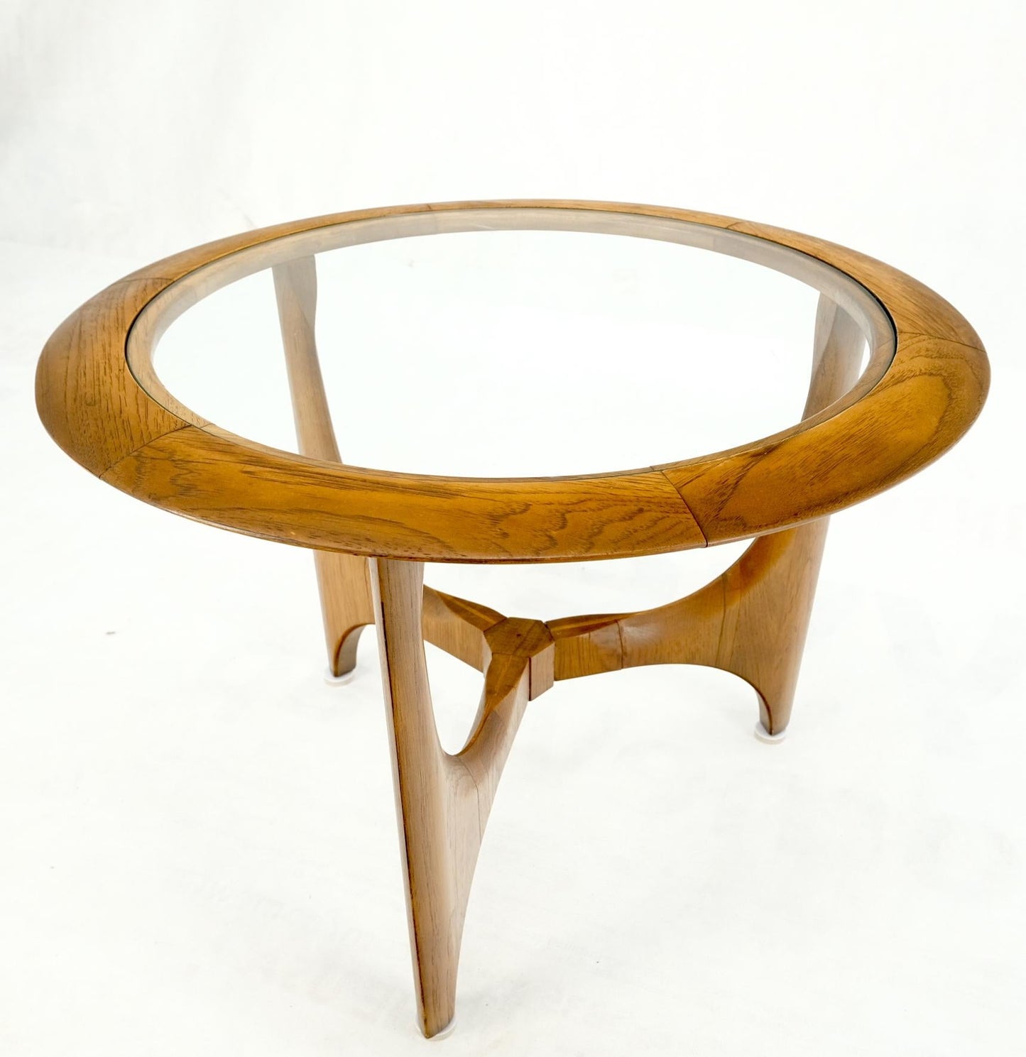 EstablishedLines Lane Tripod Trileged Round Beveled Chestnut Bezel Glass Top Side End Table Stand