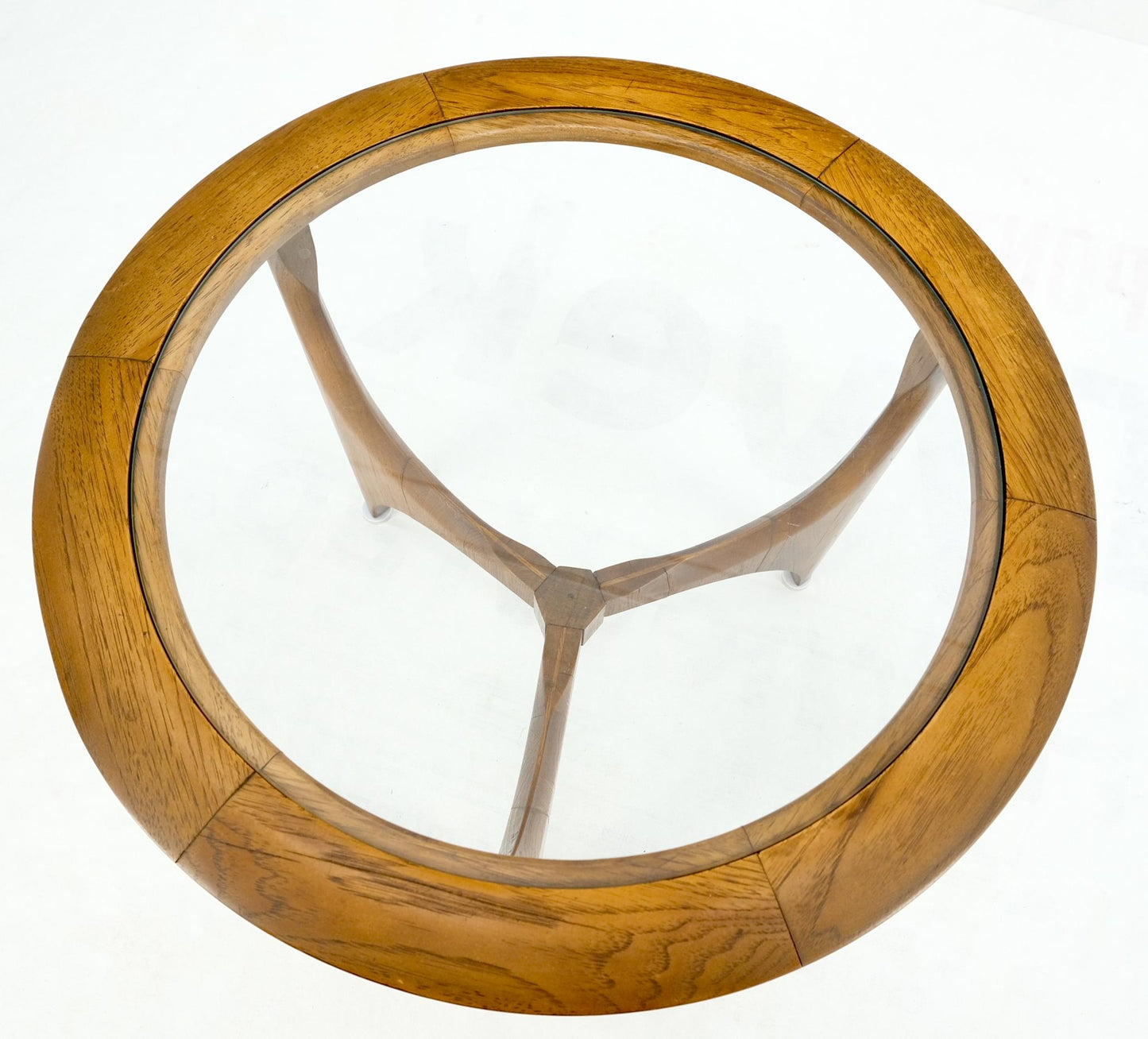 EstablishedLines Lane Tripod Trileged Round Beveled Chestnut Bezel Glass Top Side End Table Stand