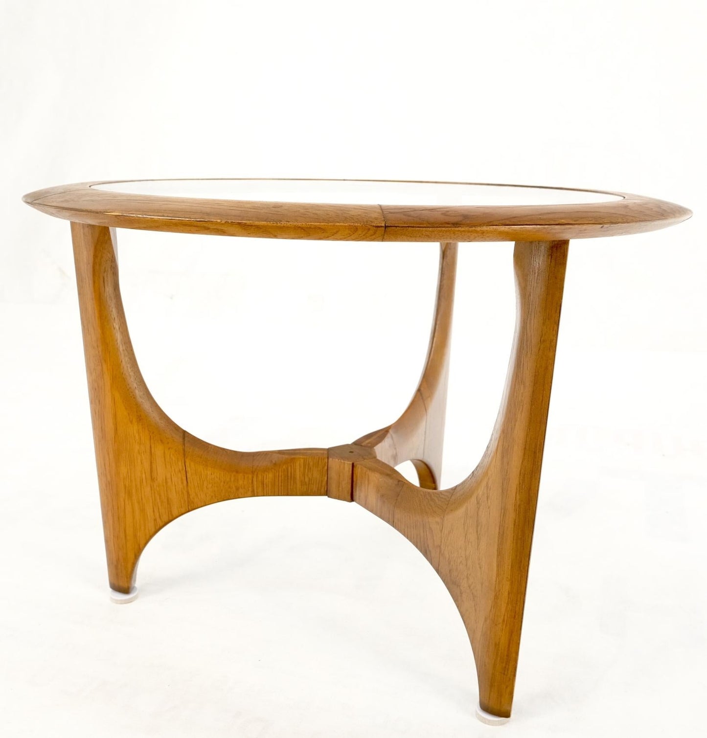 EstablishedLines Lane Tripod Trileged Round Beveled Chestnut Bezel Glass Top Side End Table Stand