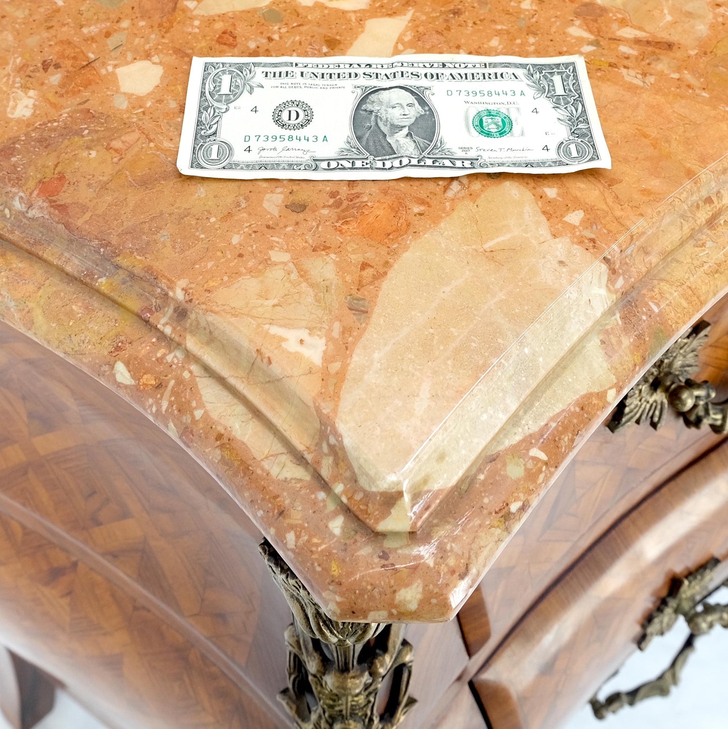 EstablishedLines Bombe Bronze Ormolu Marble Top French Satinwood Louis XV 3 Drawers Dresser MINT!