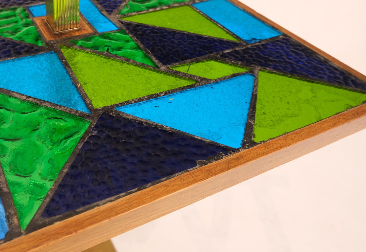 EstablishedLines Green Blue Art Glass Square Mosaic Top Side End Table Floor Lamp Mid-Century