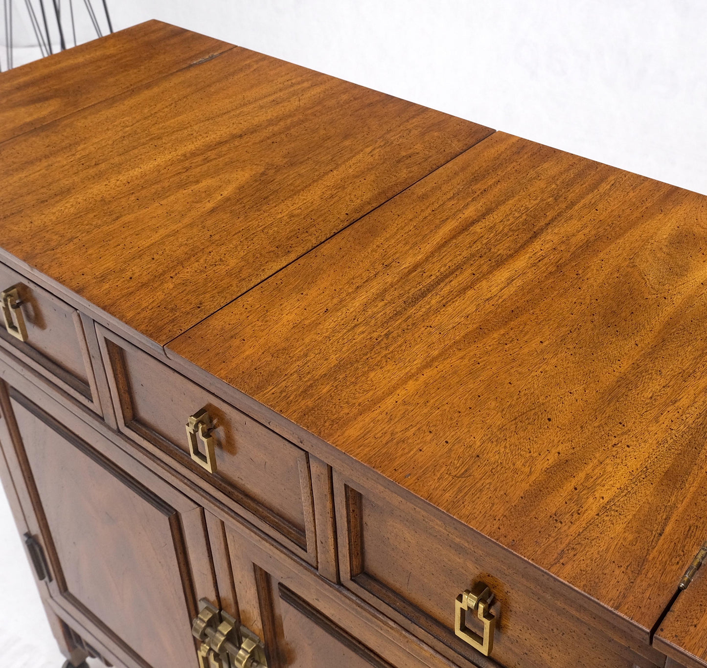 EstablishedLines Flip Top Drop Brass Pulls 3 Drawers Two Door Compartment Server Cabinet on Wheel