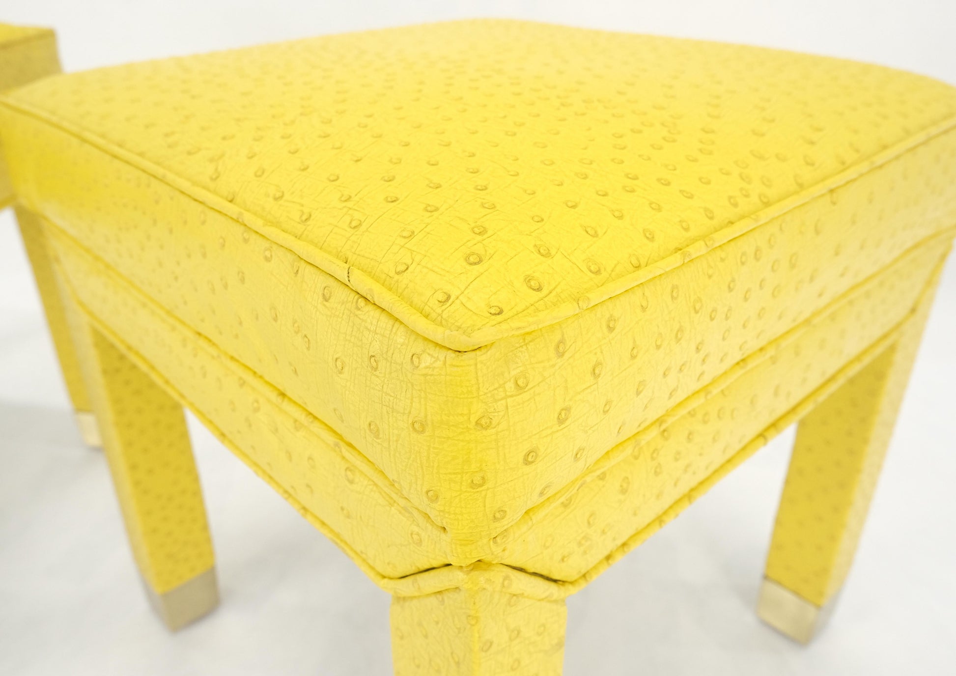 EstablishedLines Pair of Lemon Yellow Faux Ostrich Skin Leather Square Window Hall Benches MINT!