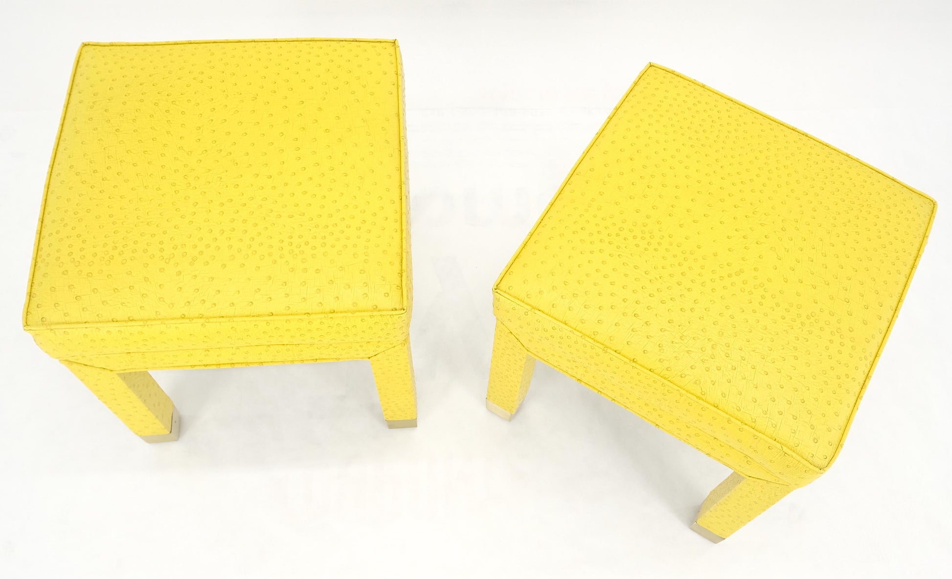 EstablishedLines Pair of Lemon Yellow Faux Ostrich Skin Leather Square Window Hall Benches MINT!
