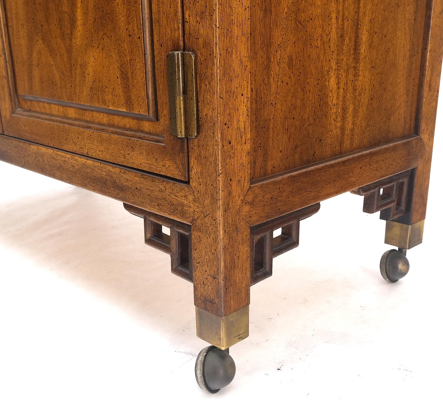 EstablishedLines Flip Top Drop Brass Pulls 3 Drawers Two Door Compartment Server Cabinet on Wheel