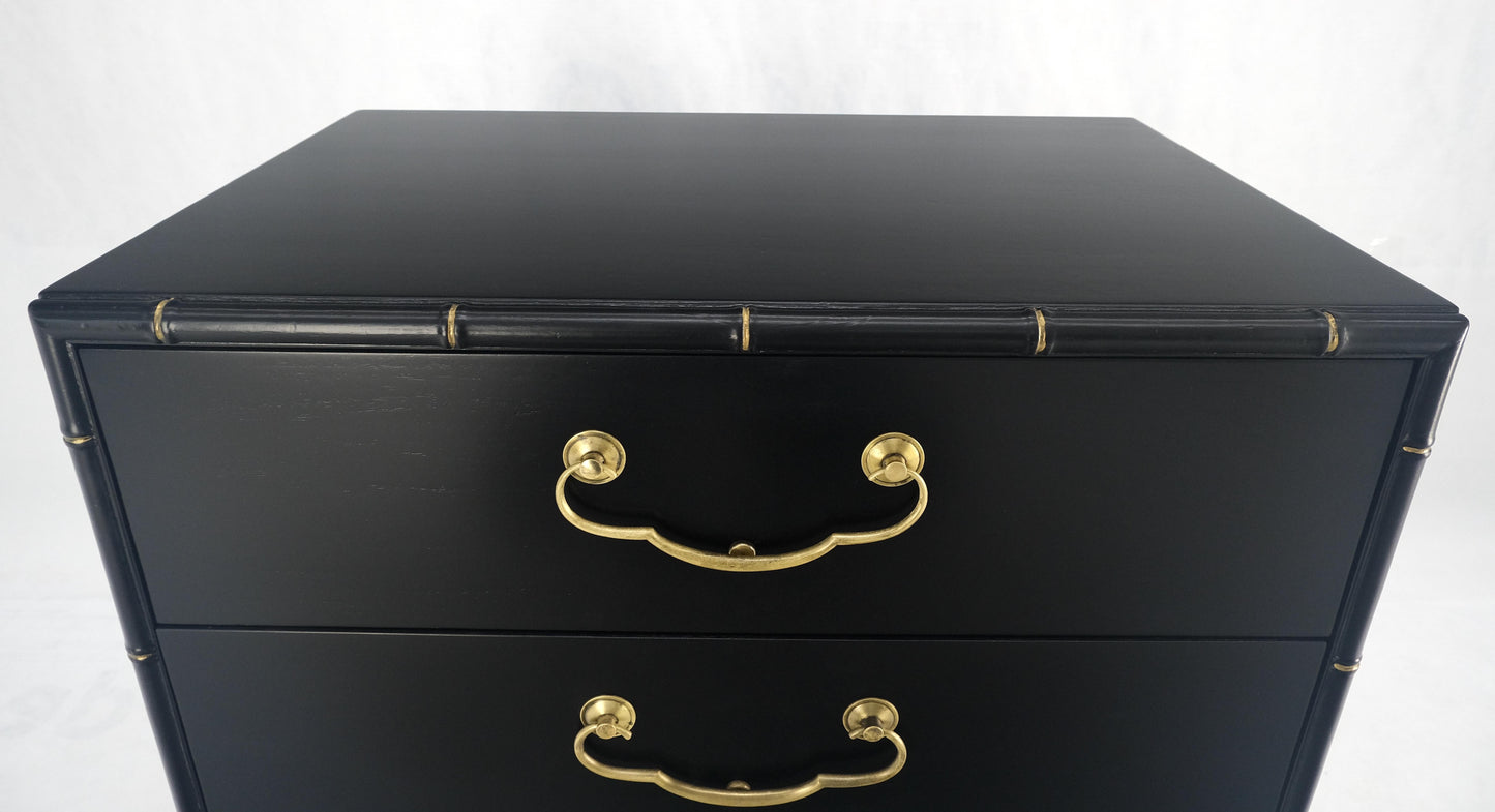 EstablishedLines Black Lacquer Solid Brass Drop Pulls Faux Bamboo 3 Drawer Bachelor Chest Dresser