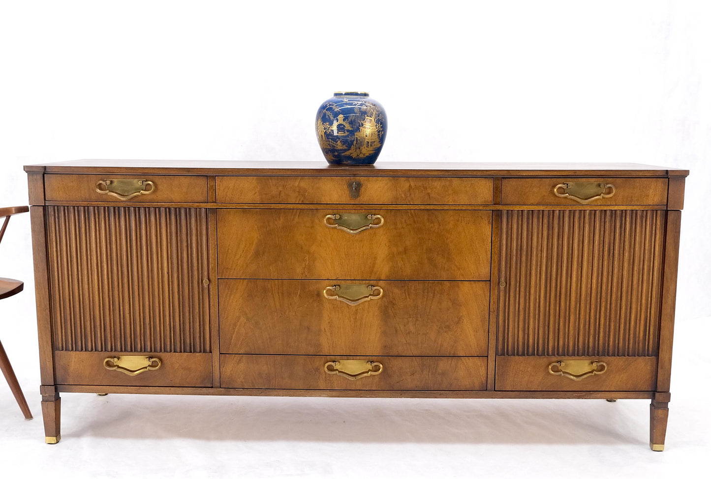 EstablishedLines John Stuart American Mid-Century Modern Walnut Long Dresser Credenza Brass MINT!