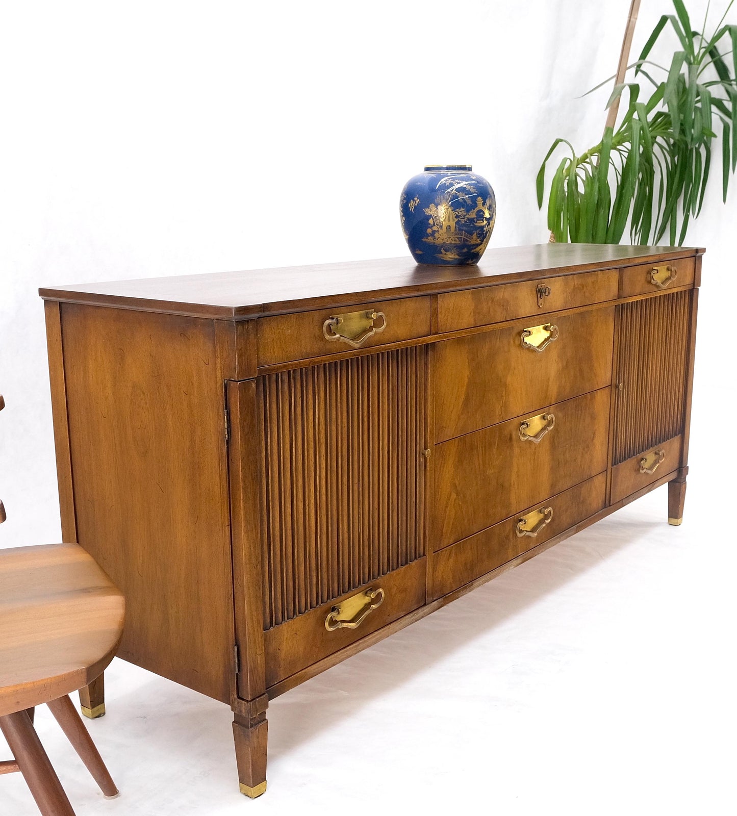 EstablishedLines John Stuart American Mid-Century Modern Walnut Long Dresser Credenza Brass MINT!