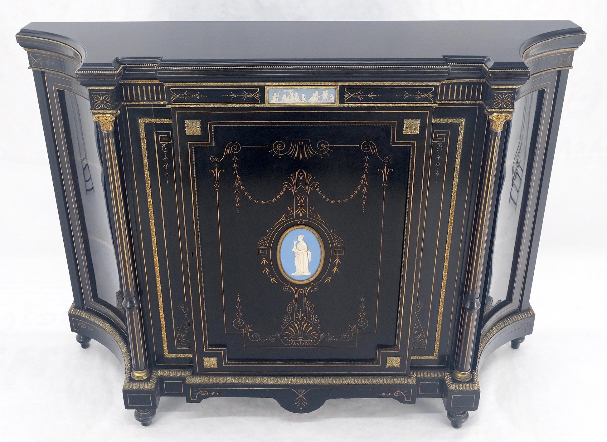 EstablishedLines Napoleon III Wedgewood Plaque Bronze Mounts Black Lacquer French Credenza Server