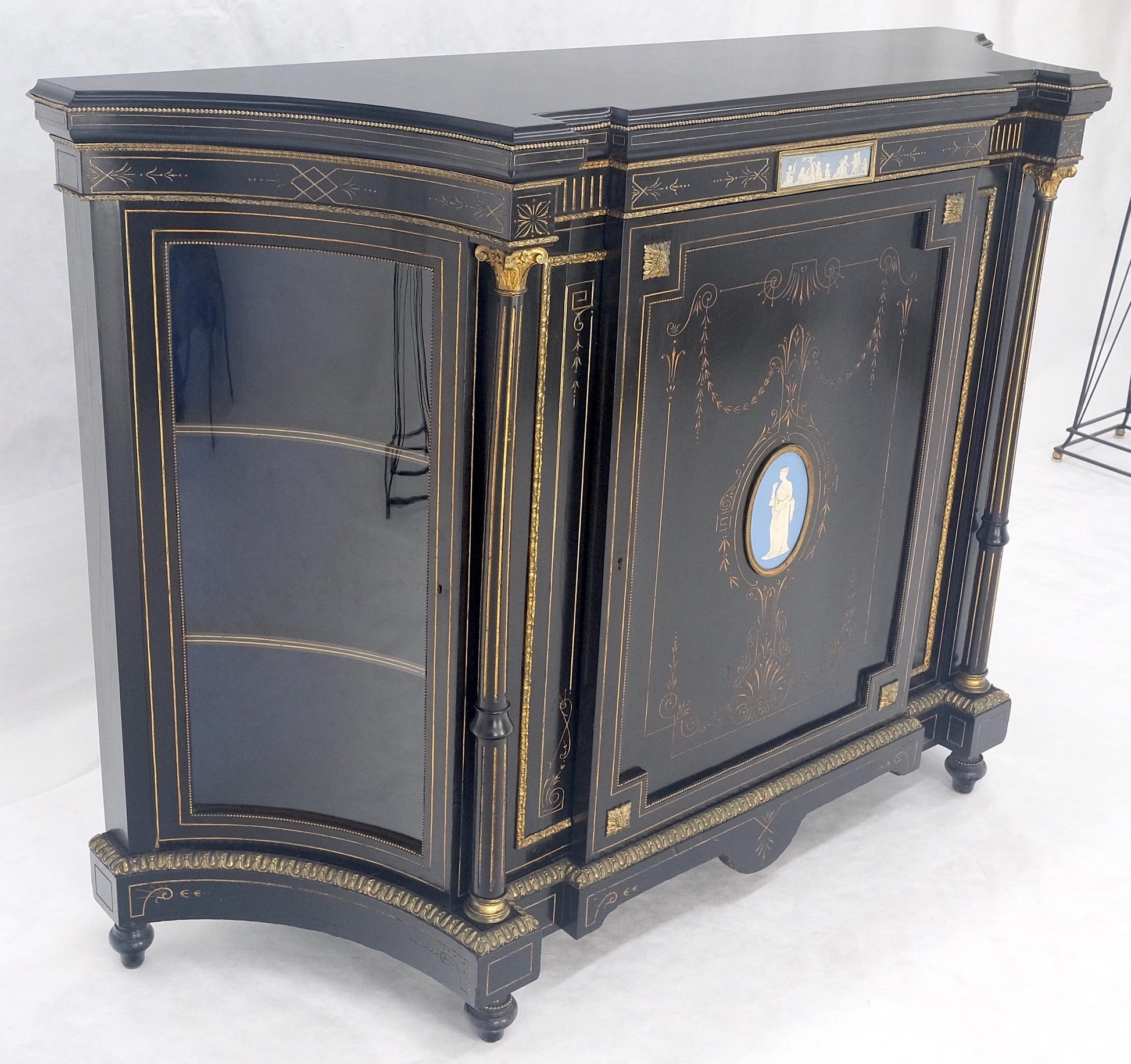 EstablishedLines Napoleon III Wedgewood Plaque Bronze Mounts Black Lacquer French Credenza Server