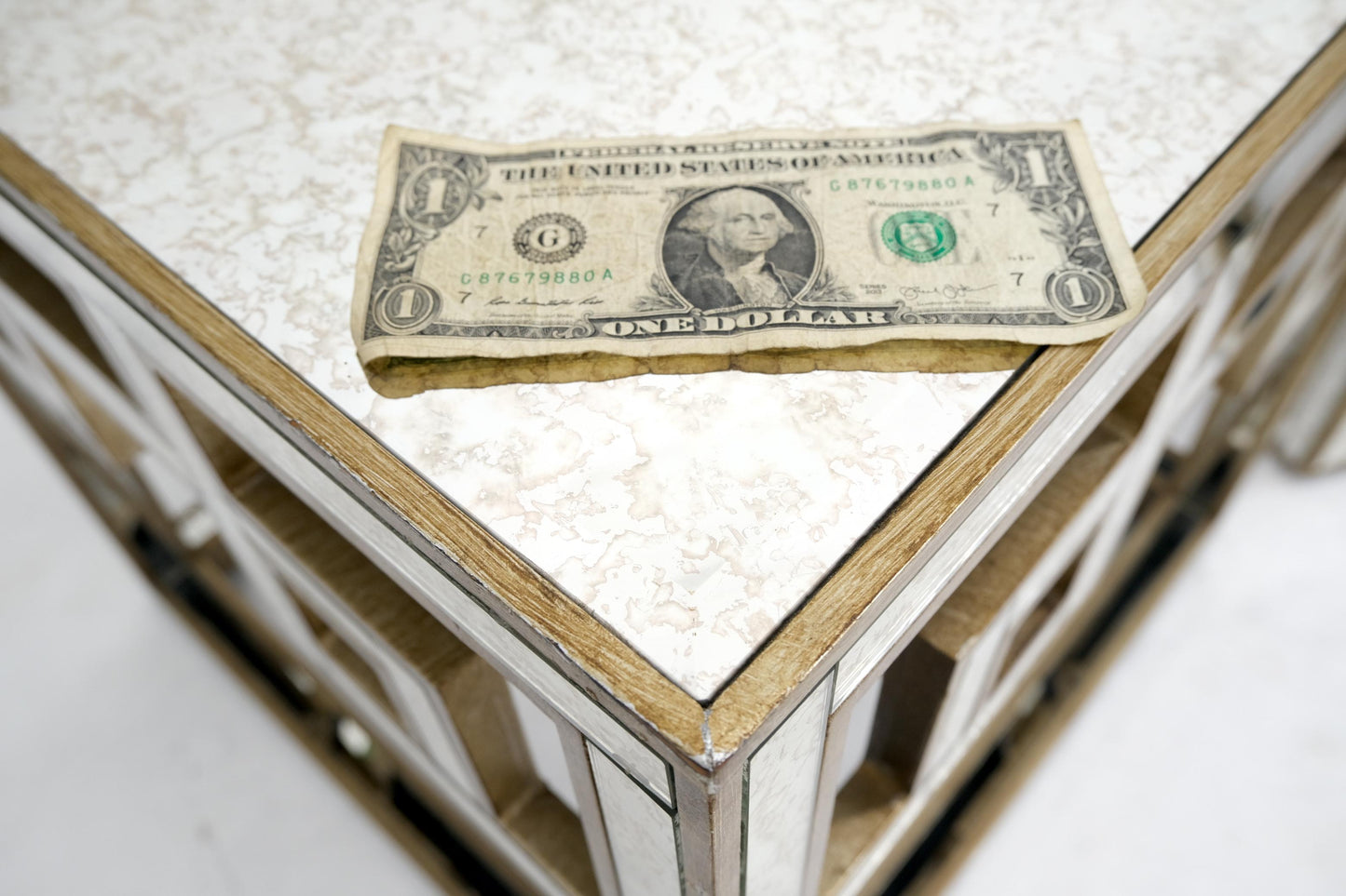 EstablishedLines Pair of Greek Motive Square Bevelled Mirrors Mirrored End Tables Nightstands