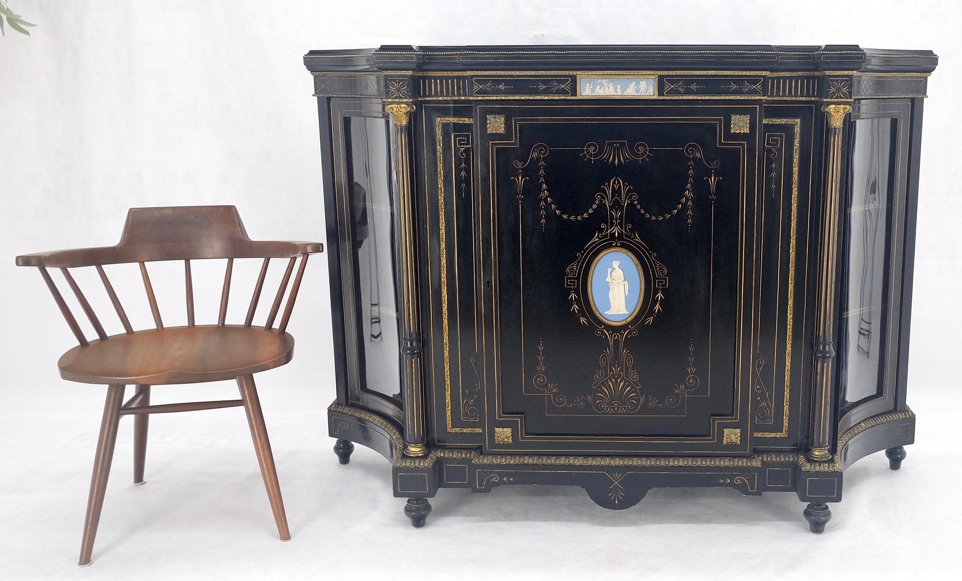 EstablishedLines Napoleon III Wedgewood Plaque Bronze Mounts Black Lacquer French Credenza Server