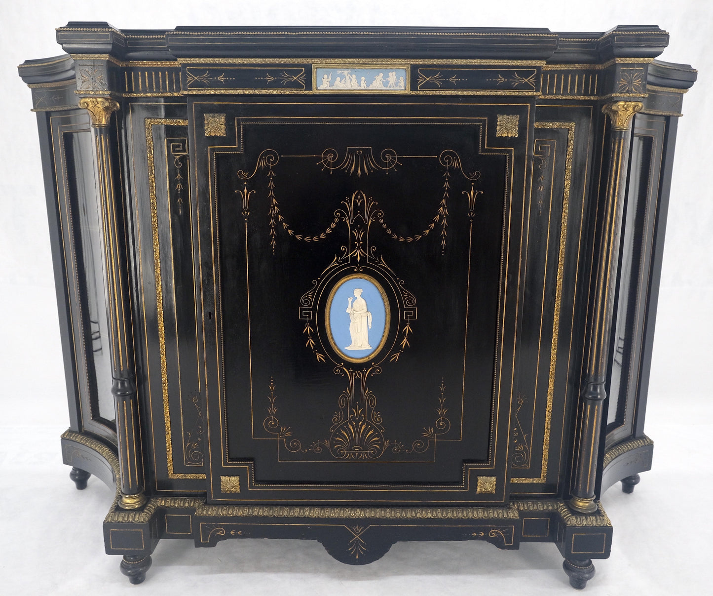 EstablishedLines Napoleon III Wedgewood Plaque Bronze Mounts Black Lacquer French Credenza Server